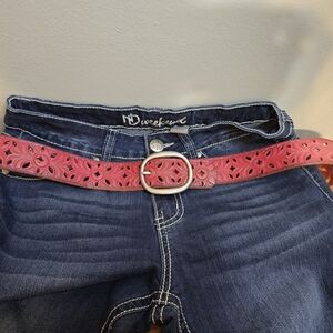 Belt - Fossil Women's Floral Perforated LeatherDark Red Size Large Boho Western